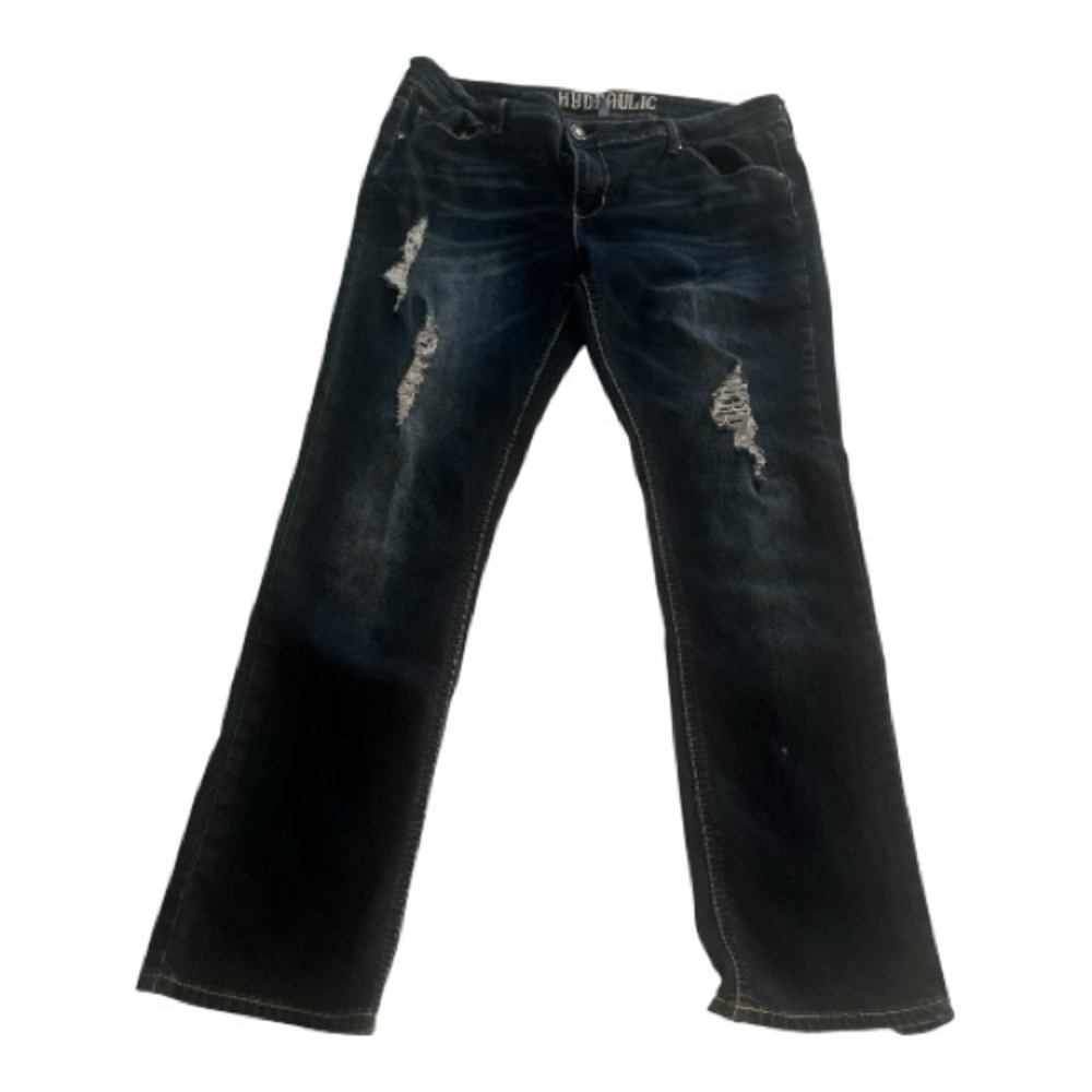 Women’s Hydraulic Ripped Blue Jeans | Size 17/18 | Mid Rise Boot Cut | Curvy